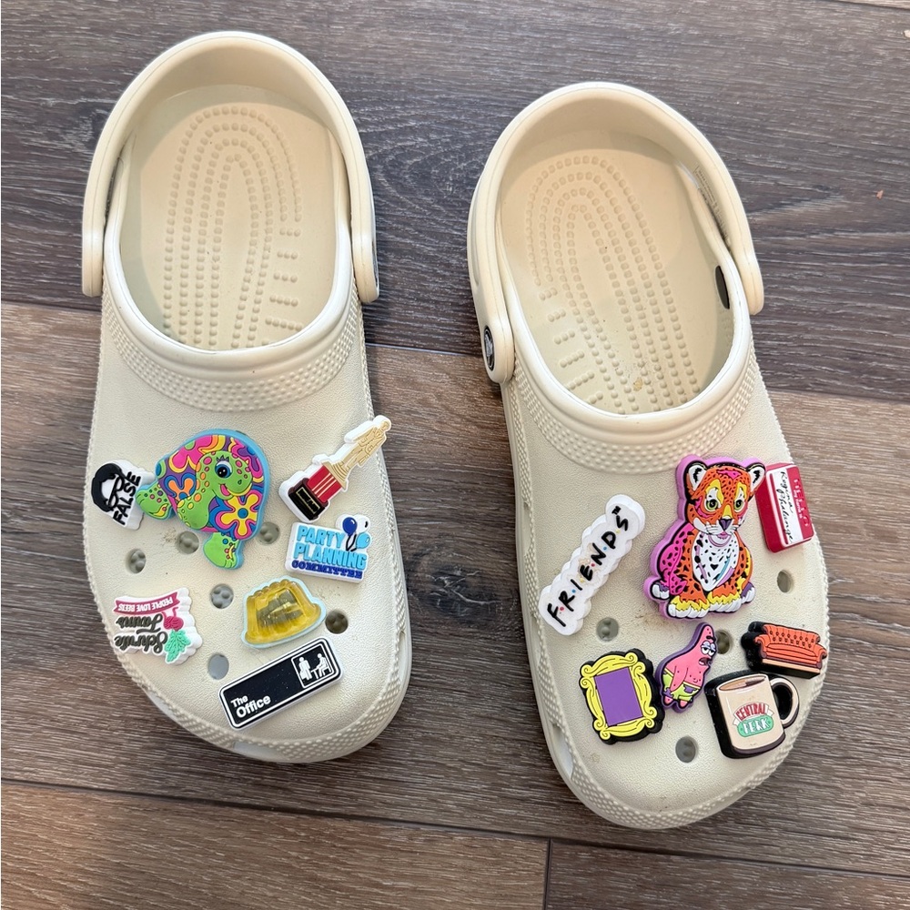CROCS Cream with Charms! Barely worn!